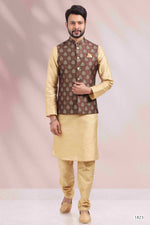 Thumbnail for Raivat Ethnic Art Banarasi Silk Printed Work 3 Pics Jacket Set In Brown Colour - Distacart