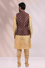 Thumbnail for Raivat Ethnic Art Banarasi Silk Printed Work 3 Pics Jacket Set In Brown Colour - Distacart