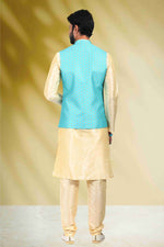 Thumbnail for Raivat Ethnic Art Banarasi Silk Printed Work 3 Pics Jacket Set In Sky Blue Colour - Distacart