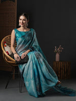 Thumbnail for Anouk Blue & Black Floral Printed Organza Saree - Distacart