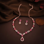 Thumbnail for Tehzeeb Creations Elegant Pink Polished American Diamond (Ad) Studded Necklace And Earring Set For Women - Distacart