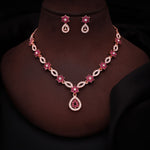 Thumbnail for Tehzeeb Creations Elegant Pink Polished American Diamond (Ad) Studded Necklace And Earring Set For Women - Distacart