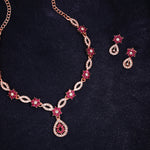 Thumbnail for Tehzeeb Creations Elegant Pink Polished American Diamond (Ad) Studded Necklace And Earring Set For Women - Distacart