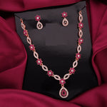 Thumbnail for Tehzeeb Creations Elegant Pink Polished American Diamond (Ad) Studded Necklace And Earring Set For Women - Distacart