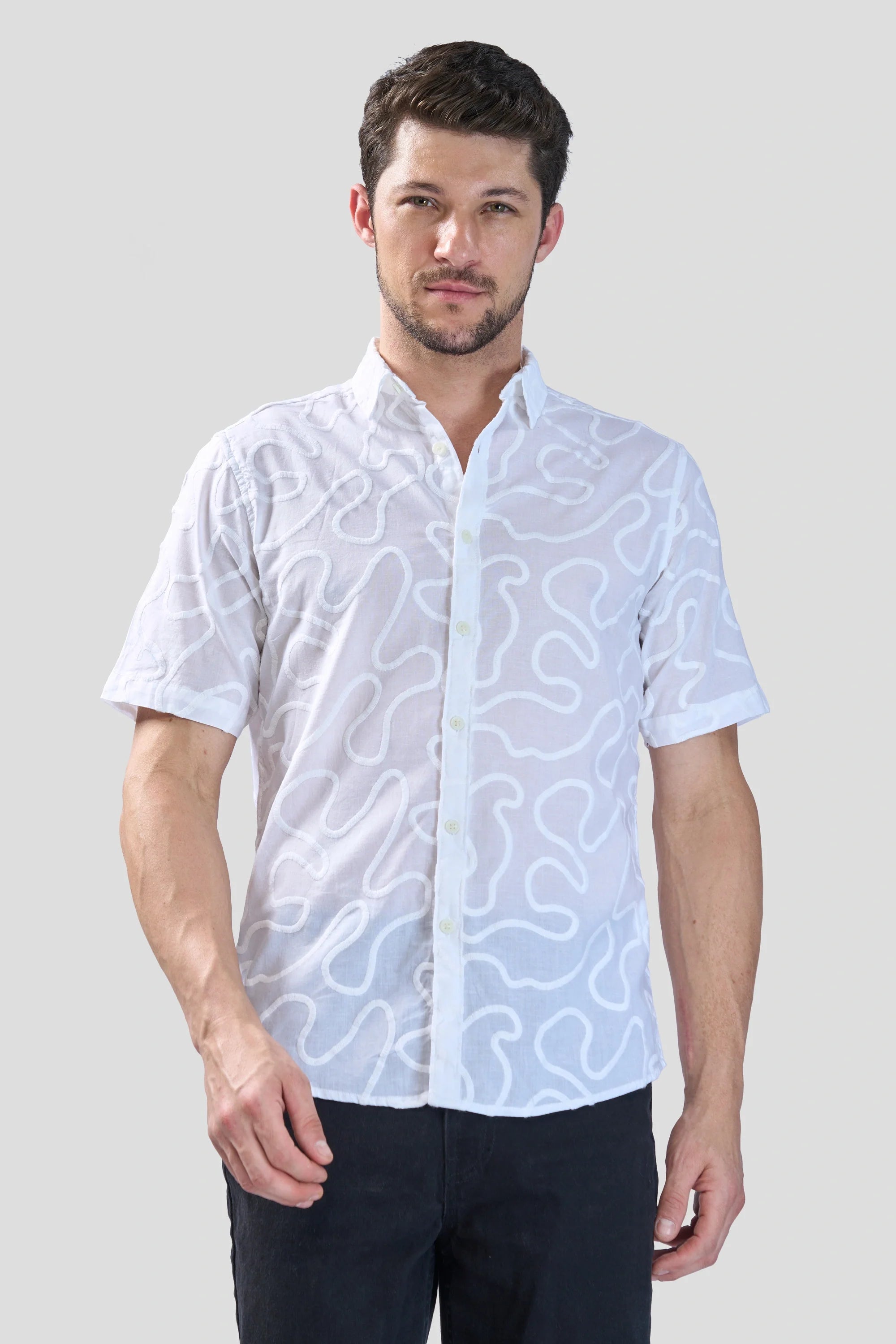 Xkind White Embroidered Relaxed Fit Shirt