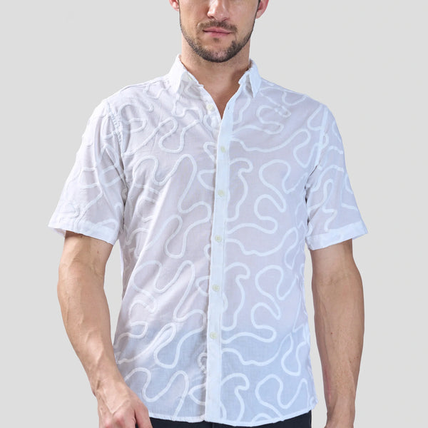 Xkind White Embroidered Relaxed Fit Shirt