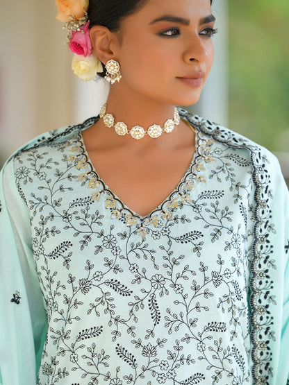 Vaasva Women's Cotton Solid Sky Embroidered Suit Set - Distacart