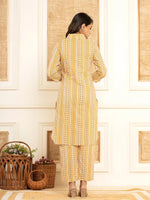Thumbnail for Yufta Mustard Cotton Ethnic Motifs Striped Print Co-Ord Set