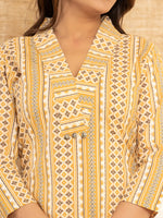 Thumbnail for Yufta Mustard Cotton Ethnic Motifs Striped Print Co-Ord Set