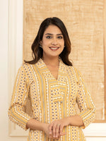 Thumbnail for Yufta Mustard Cotton Ethnic Motifs Striped Print Co-Ord Set