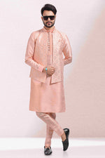 Thumbnail for Raivat Ethnic Art Banarasi Silk Thread Work 3 Pics Jacket Set In Peach Colour - Distacart