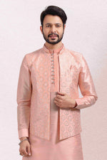 Thumbnail for Raivat Ethnic Art Banarasi Silk Thread Work 3 Pics Jacket Set In Peach Colour - Distacart