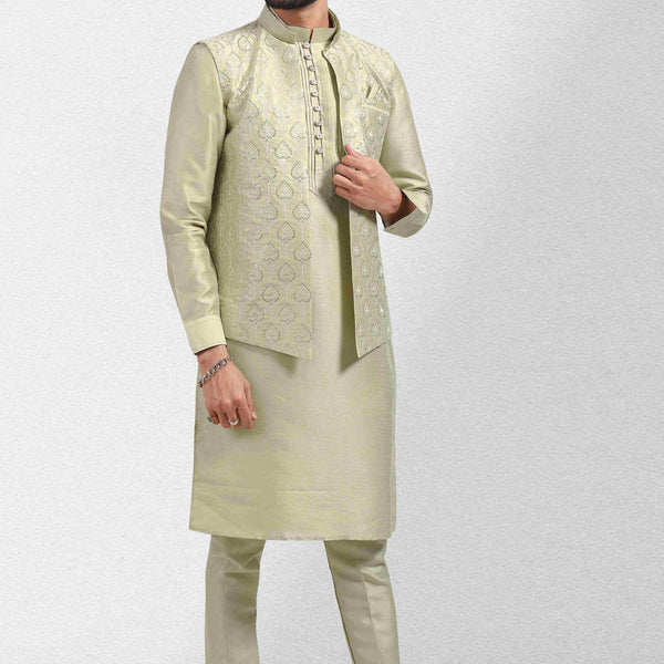 Raivat Ethnic Art Banarasi Silk Thread Work 3 Pics Jacket Set In Pista Green Colour - Distacart