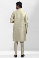Thumbnail for Raivat Ethnic Art Banarasi Silk Thread Work 3 Pics Jacket Set In Pista Green Colour - Distacart