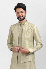 Thumbnail for Raivat Ethnic Art Banarasi Silk Thread Work 3 Pics Jacket Set In Pista Green Colour - Distacart
