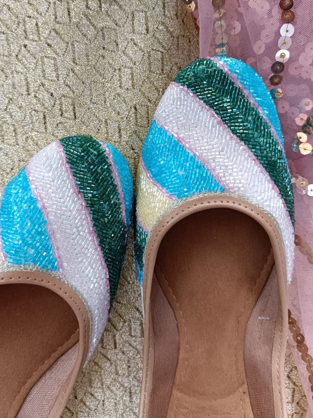 Desi Colour Women Indian Ethnic Footwear-White Multi Sleek Pearl - Distacart