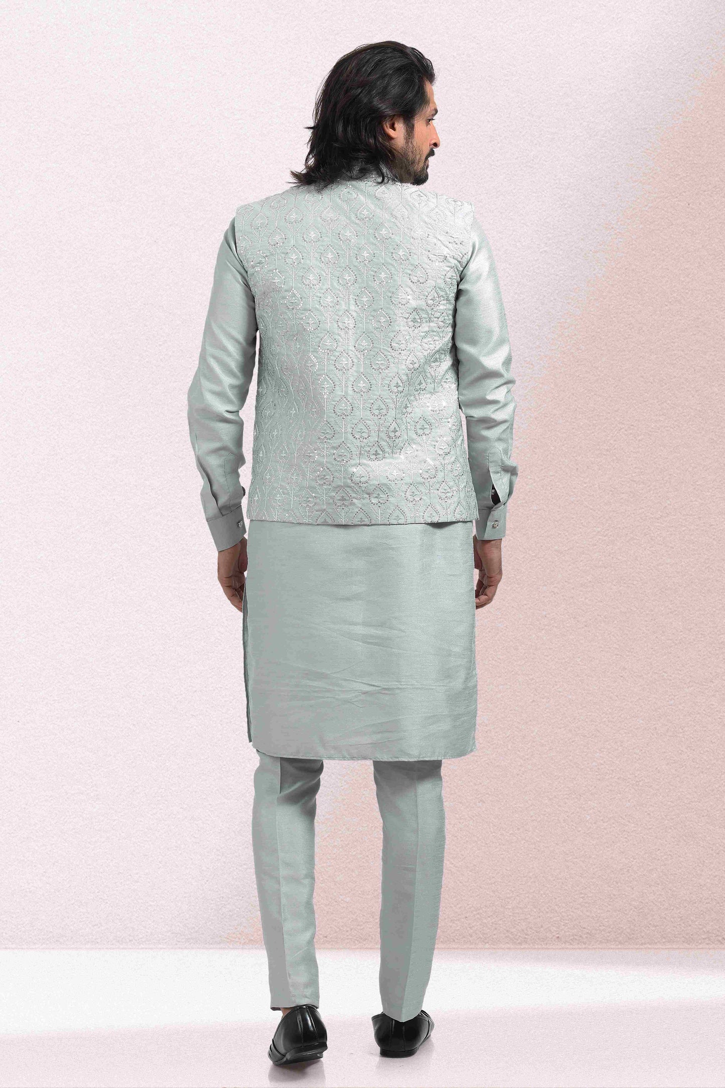 Raivat Ethnic Art Banarasi Silk Thread Work 3 Pics Jacket Set In Grey Colour - Distacart
