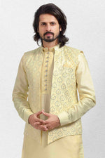 Thumbnail for Raivat Ethnic Art Banarasi Silk Thread Work 3 Pics Jacket Set In Yellow Colour - Distacart