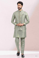 Thumbnail for Raivat Ethnic Art Banarasi Silk Thread Work 3 Pics Jacket Set In Pista Green Colour - Distacart