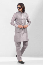 Thumbnail for Raivat Ethnic Art Banarasi Silk Thread Work 3 Pics Jacket Set In Light Purple Colour - Distacart