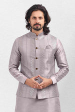 Thumbnail for Raivat Ethnic Art Banarasi Silk Thread Work 3 Pics Jacket Set In Light Purple Colour - Distacart