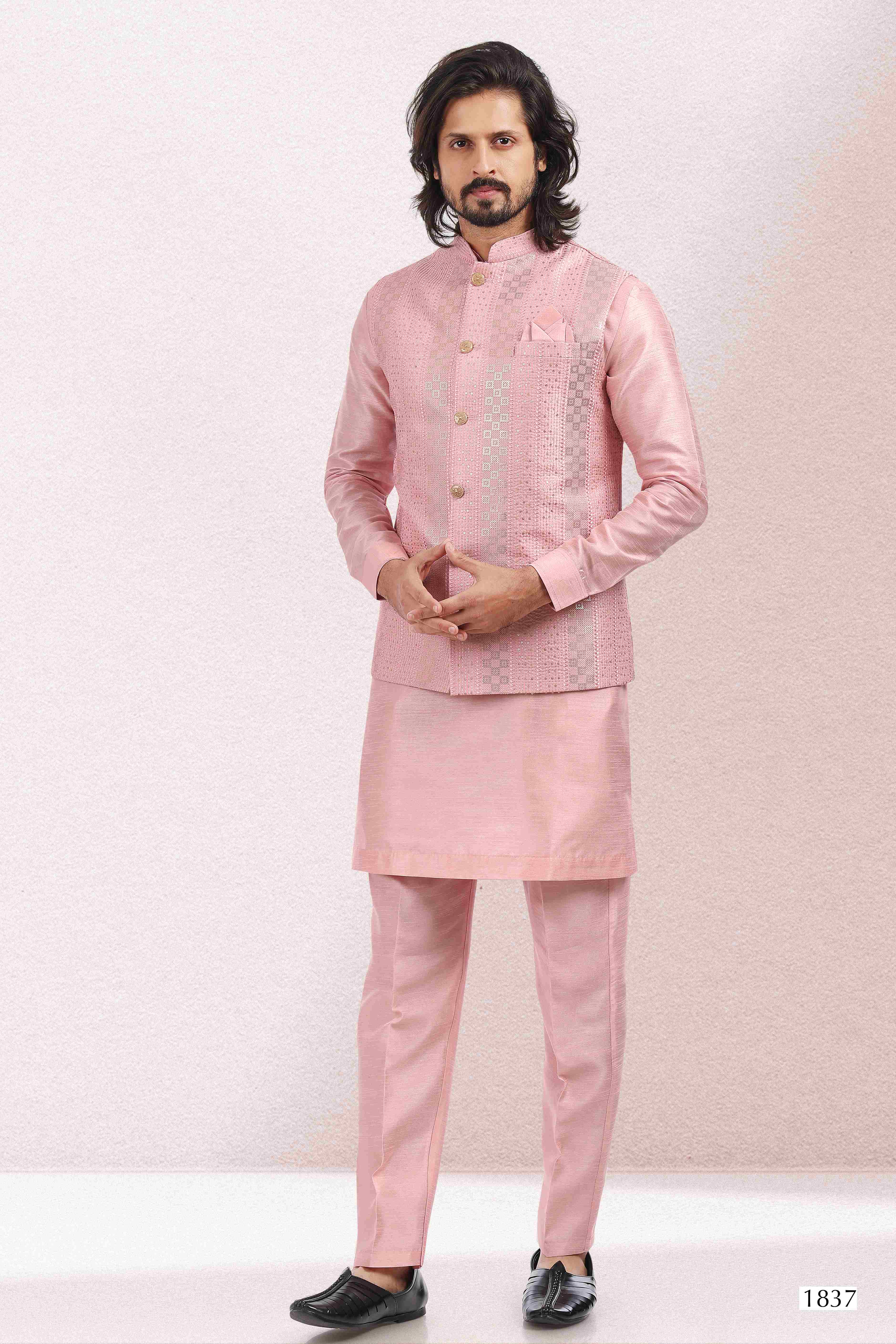 Raivat Ethnic Art Banarasi Silk Thread Work 3 Pics Jacket Set In Pink Colour - Distacart