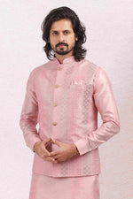 Thumbnail for Raivat Ethnic Art Banarasi Silk Thread Work 3 Pics Jacket Set In Pink Colour - Distacart