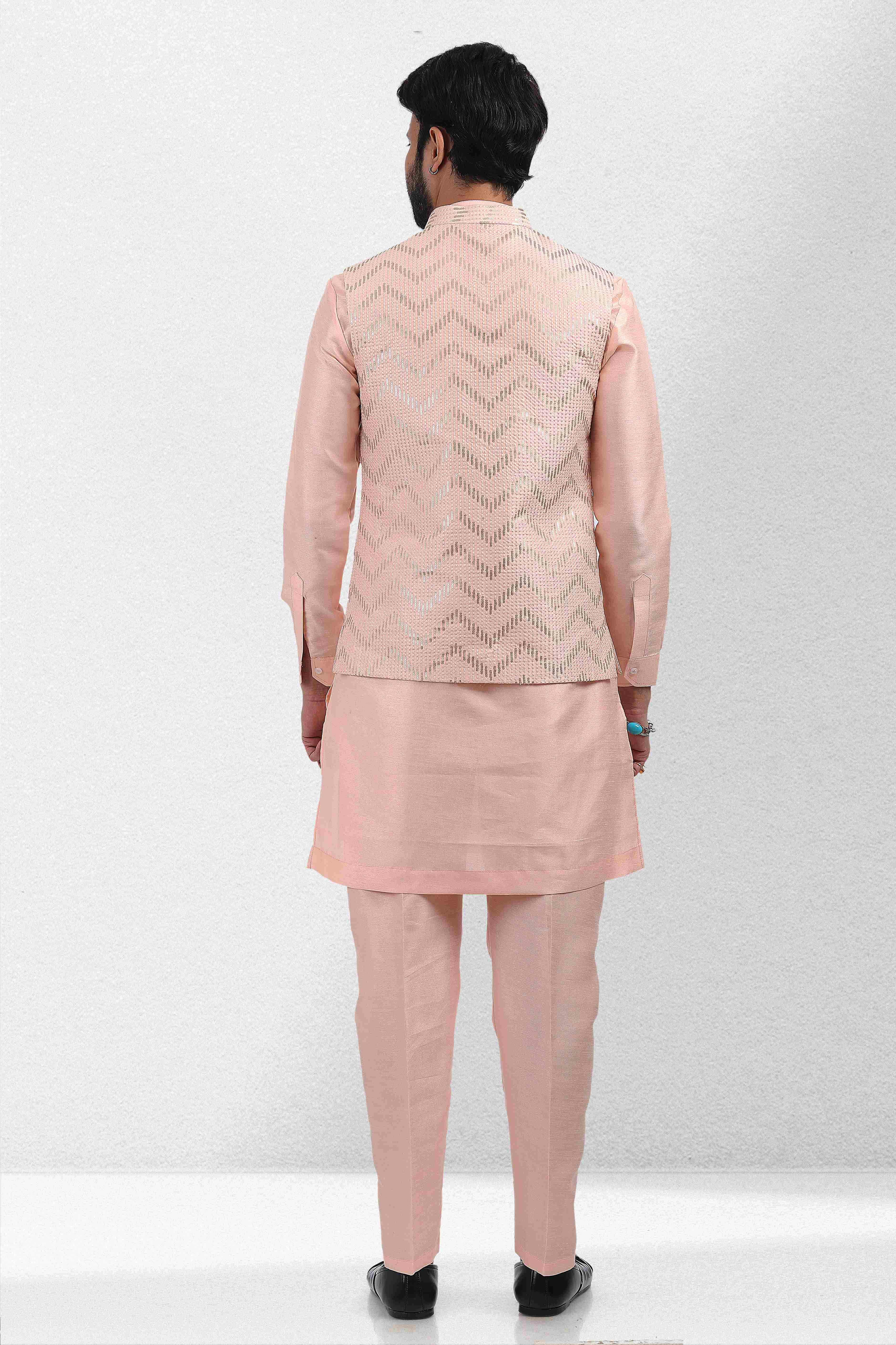 Raivat Ethnic Art Banarasi Silk Thread Work 3 Pics Jacket Set In Peach Colour - Distacart