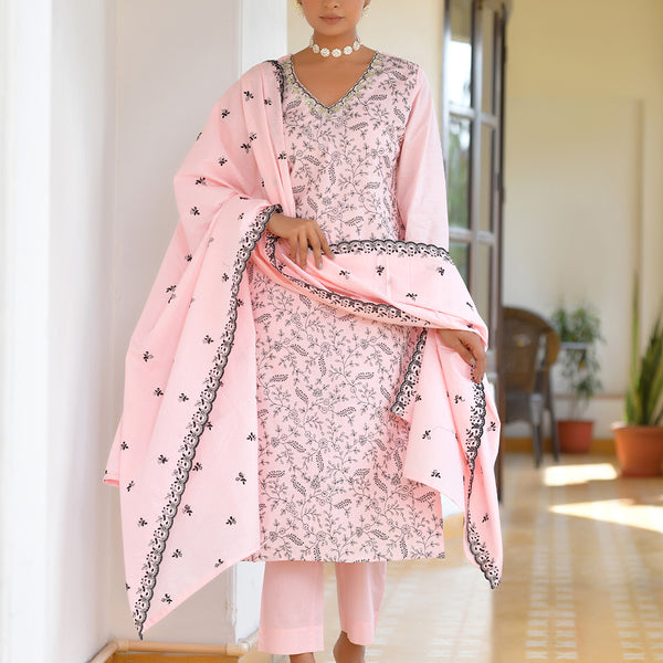 Vaasva Women's Cotton Solid Candy Embroidered Suit Set - Distacart