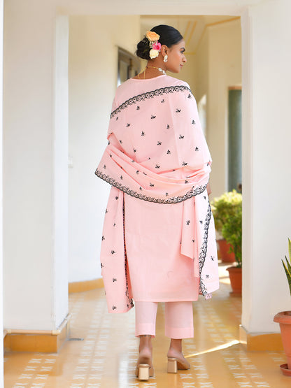 Vaasva Women's Cotton Solid Candy Embroidered Suit Set - Distacart