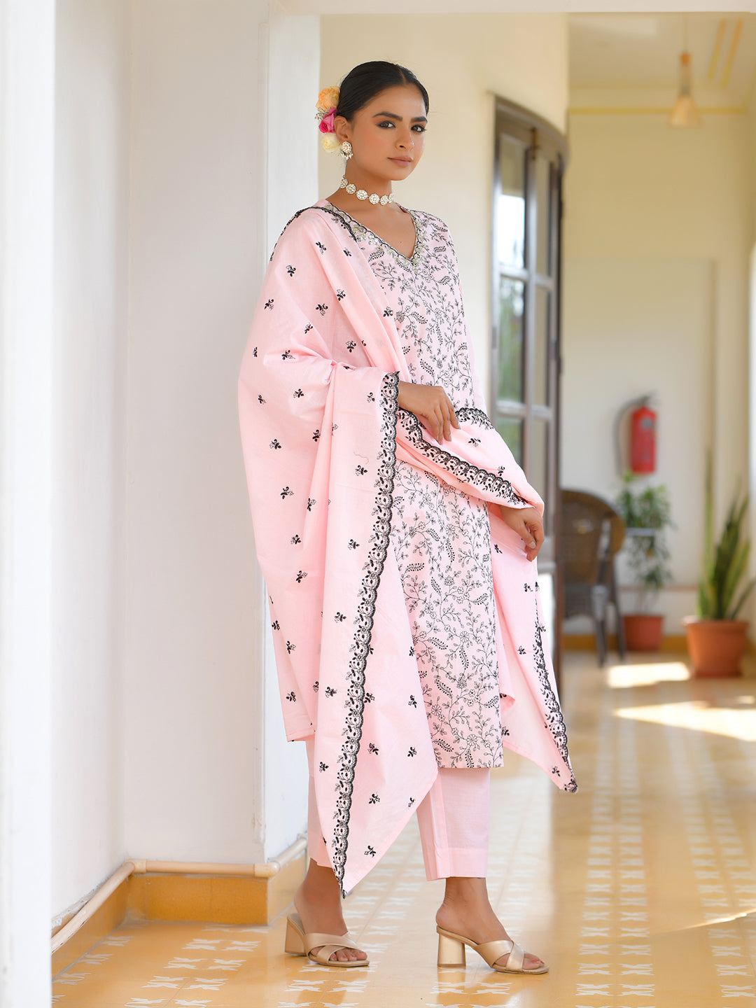 Vaasva Women's Cotton Solid Candy Embroidered Suit Set - Distacart