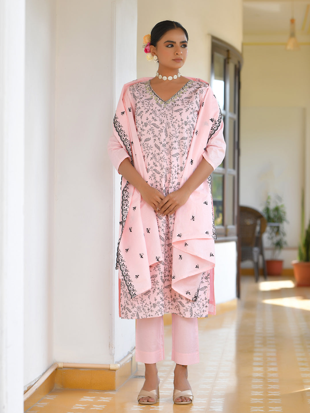 Vaasva Women's Cotton Solid Candy Embroidered Suit Set - Distacart