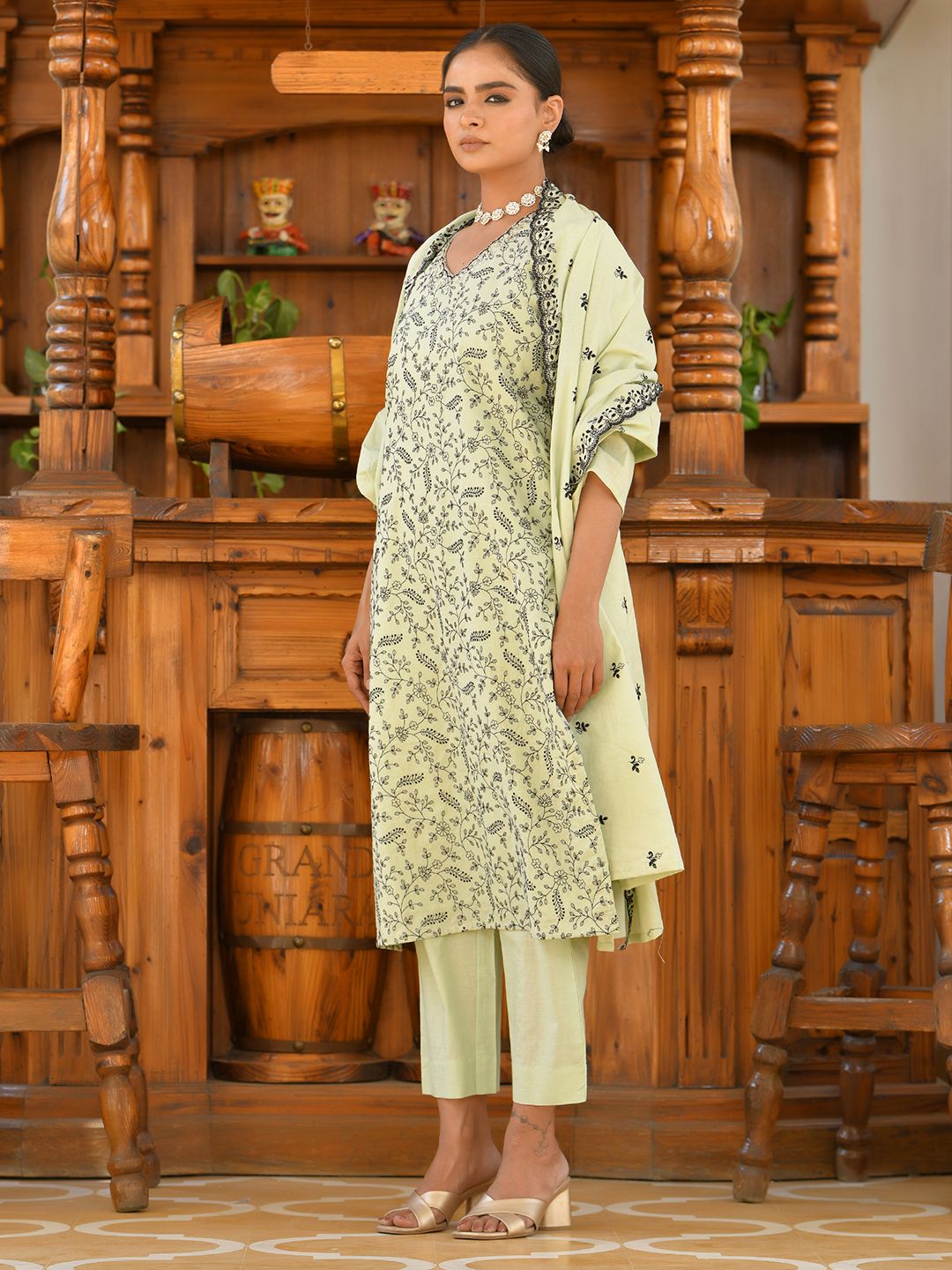 Vaasva Women's Cotton Solid Pista Embroidered Suit Set - Distacart