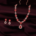 Thumbnail for Tehzeeb Creations Elegant Red Polished American Diamond (Ad) Studded Necklace And Earring Set For Women - Distacart