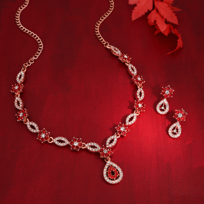 Tehzeeb Creations Elegant Red Polished American Diamond (Ad) Studded Necklace And Earring Set For Women - Distacart