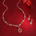 Thumbnail for Tehzeeb Creations Elegant Red Polished American Diamond (Ad) Studded Necklace And Earring Set For Women - Distacart