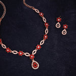Thumbnail for Tehzeeb Creations Elegant Red Polished American Diamond (Ad) Studded Necklace And Earring Set For Women - Distacart