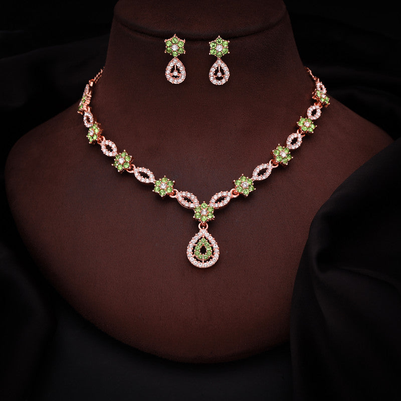Tehzeeb Creations Elegant Sea Green Polished American Diamond (Ad) Studded Necklace And Earring Set For Women - Distacart