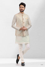 Thumbnail for Raivat Ethnic Art Banarasi Silk Thread Work 3 Pics Jacket Set In Cream Colour - Distacart