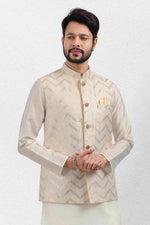 Thumbnail for Raivat Ethnic Art Banarasi Silk Thread Work 3 Pics Jacket Set In Cream Colour - Distacart
