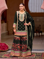 Thumbnail for Evanik Black Chinon Silk with Codding Embroidery work with Digital Print Sharara Suit