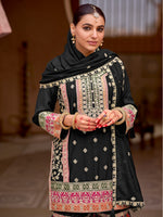 Thumbnail for Evanik Black Chinon Silk with Codding Embroidery work with Digital Print Sharara Suit
