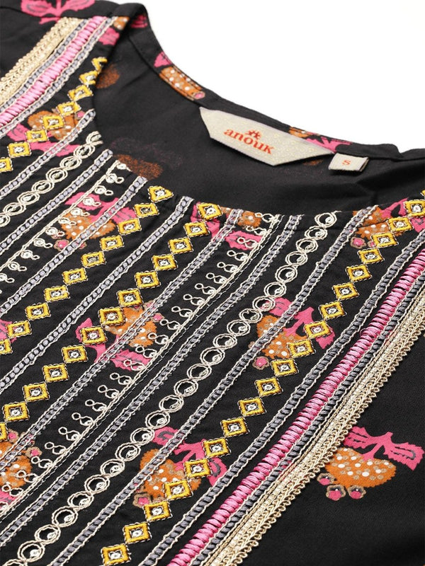 Anouk Floral Printed Regular Kurta with Trousers & With Dupatta