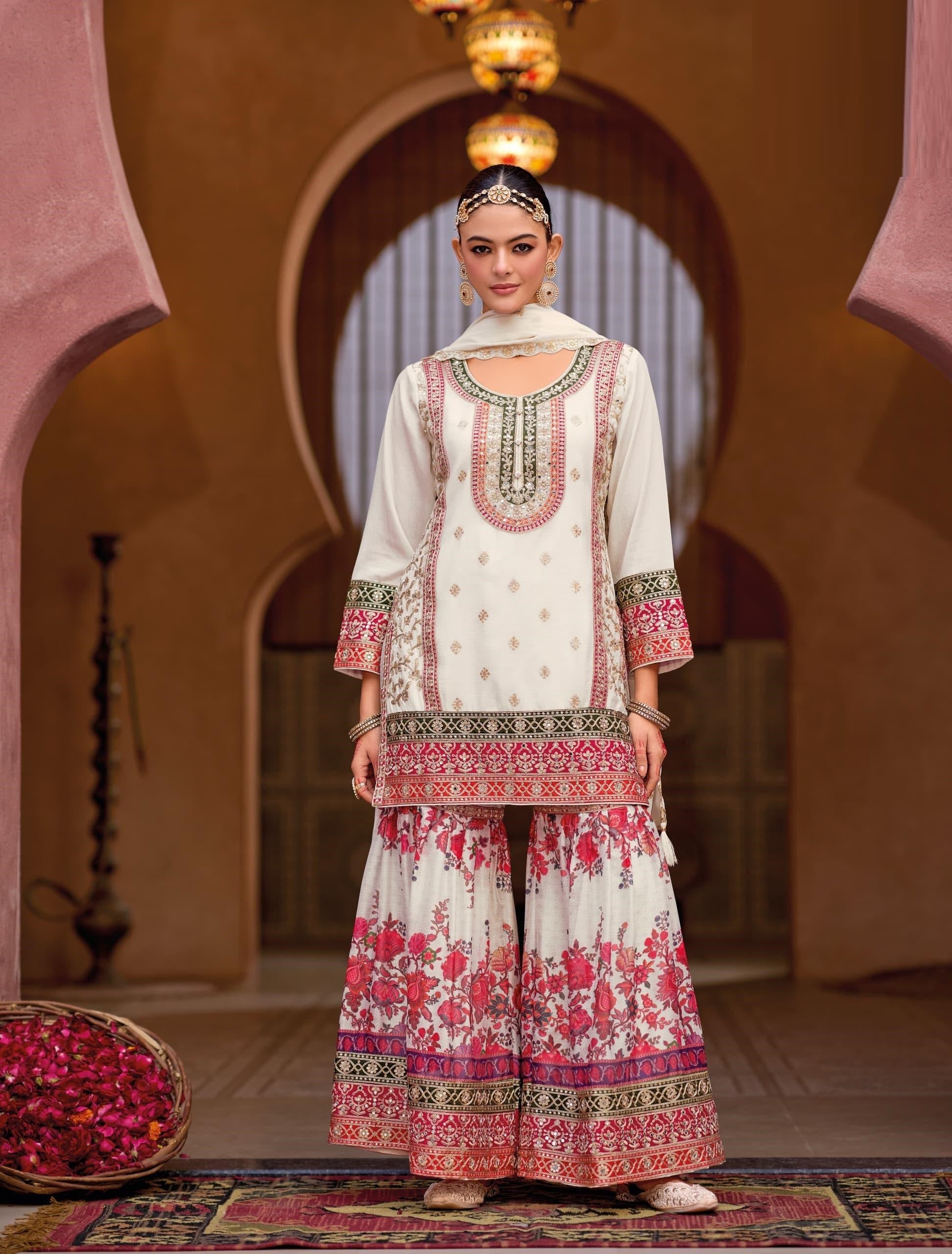 Anaita White Chinon Embroidered Readymade Salwar Suit - Distacart