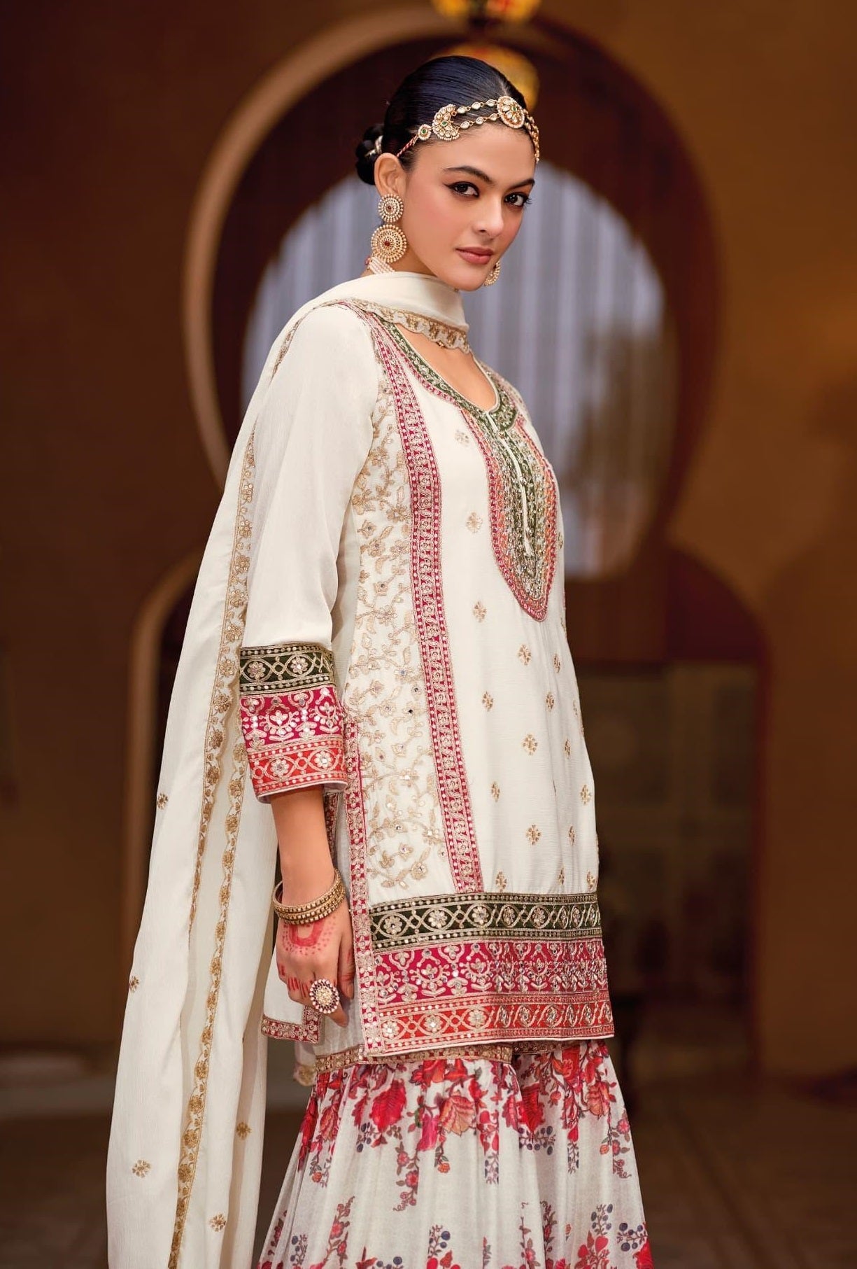 Anaita White Chinon Embroidered Readymade Salwar Suit - Distacart