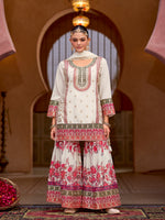 Thumbnail for Evanik White Chinon Silk with Codding Embroidery work with Digital Print Sharara Suit
