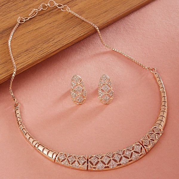 Jewel City Rose-Gold Plated White CZ-Studded Jewellery Set - Distacart