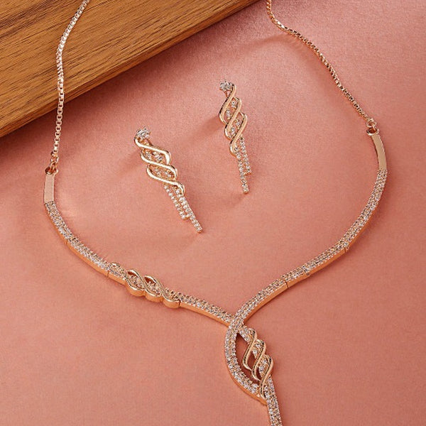 Jewel City Rose-Gold Plated White CZ-Studded Jewellery Set - Distacart