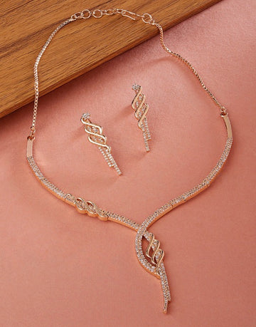 Jewel City Rose-Gold Plated White CZ-Studded Jewellery Set - Distacart