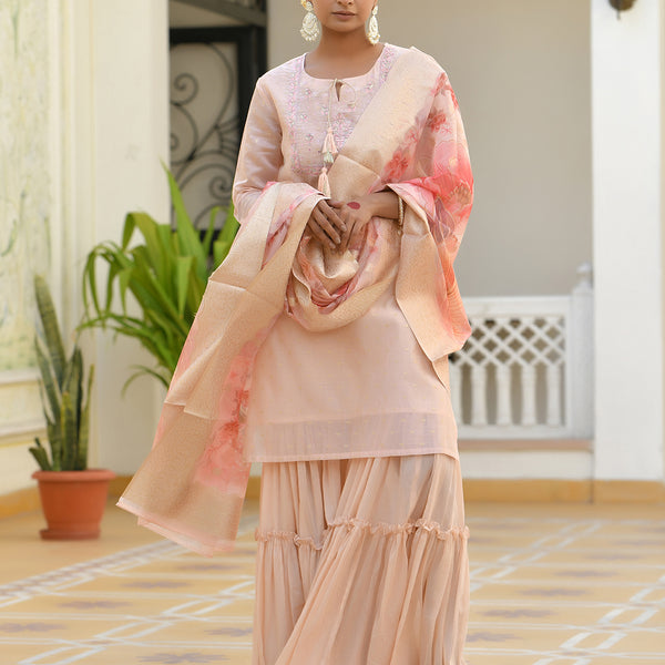 Vaasva Women's Apricot Chanderi Sharara Set - Distacart
